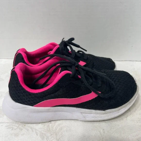 Girls Size 1 Pink Black Sneaker White Sole - Picture 2 of 5